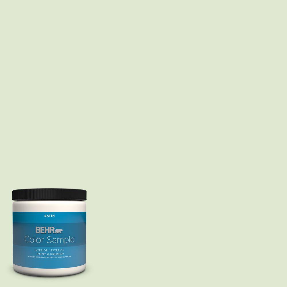 BEHR PREMIUM PLUS 8 oz. M3702 Cabbage Leaf Satin Enamel Interior/Exterior Paint & Primer Color