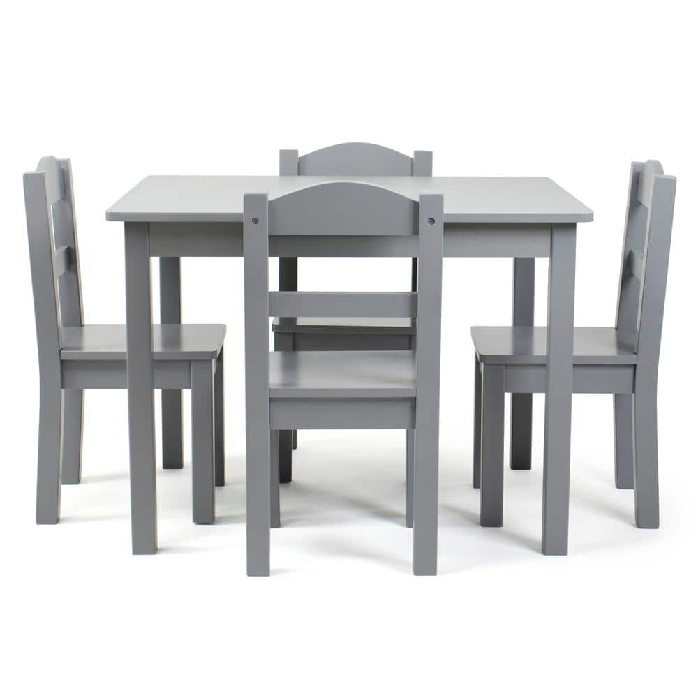 Gray Engineered Wood Kids Table and 4 Chairs Set
