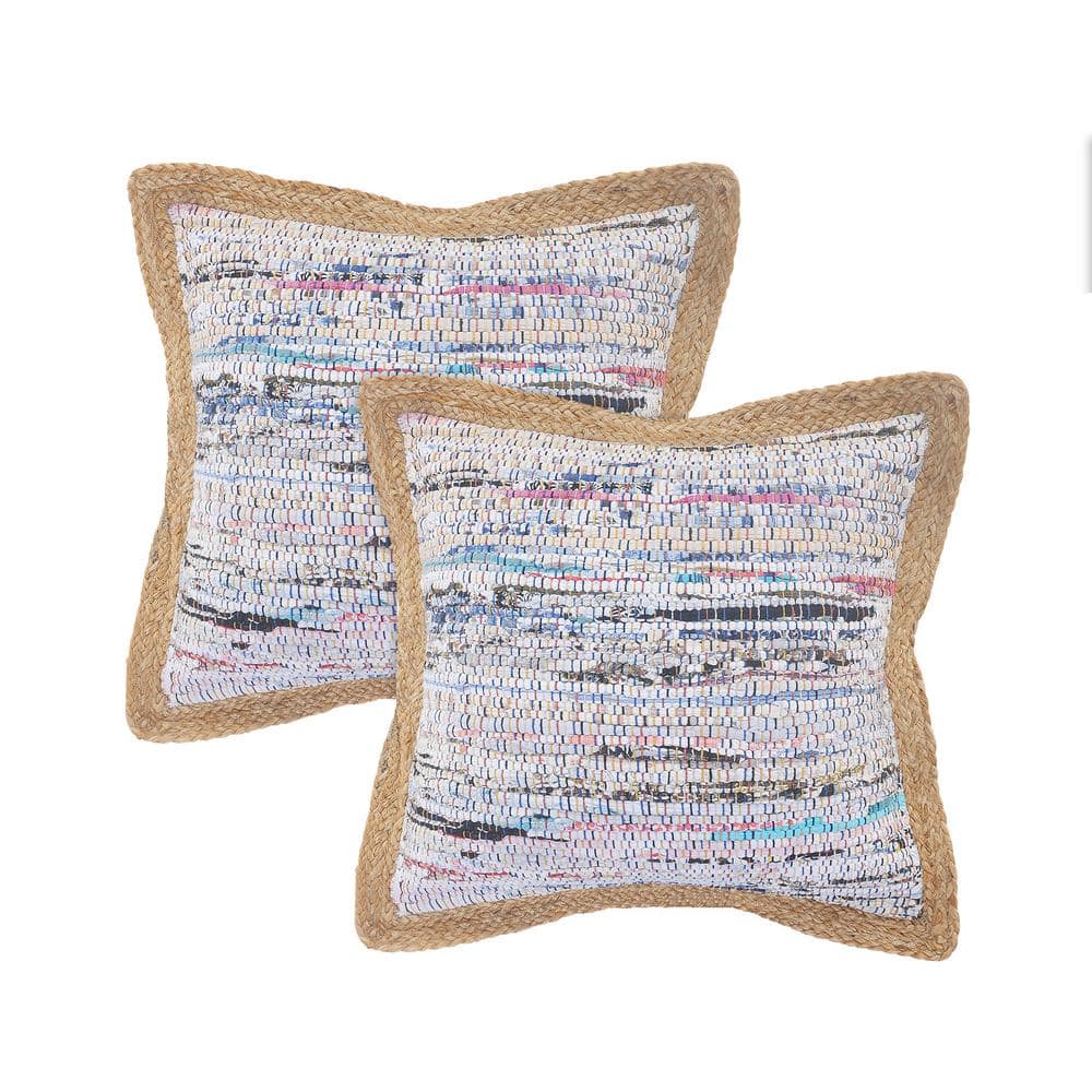Pastel Multicolor Cotton Blend Square Throw Pillows, Set of 2