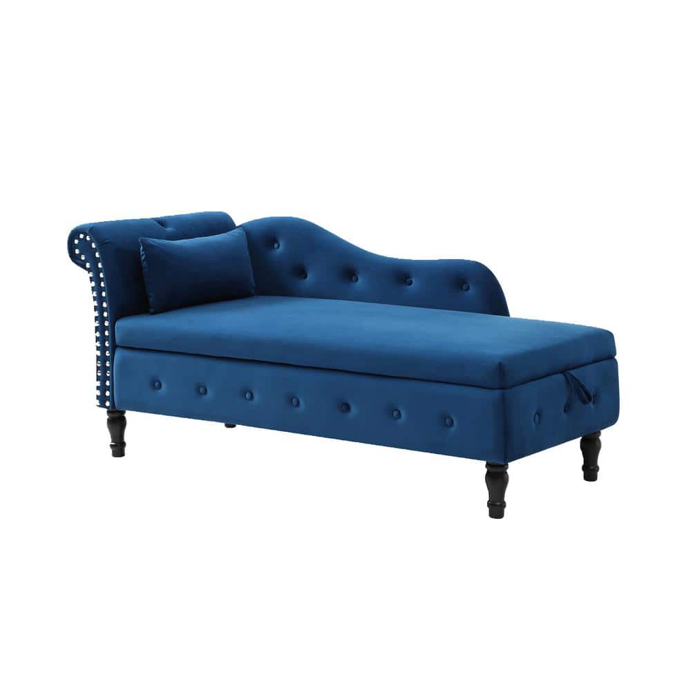 Wateday Blue Velvet Storage Chaise Lounge with Solid Wood Legs YJ