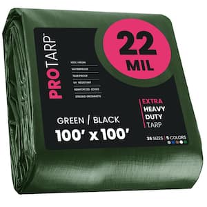 100 ft. x 100 ft. Green/Black 22 Mil Heavy Duty Polyethylene Tarp, Waterproof, UV Resistant, Rip and Tear Proof