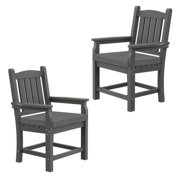 Mondawe Valkyrie Gray Plastic Outdoor Dining Arm Chair with Gray Bean  Cushions (2-Pack) JO-ML1907 - The Home Depot