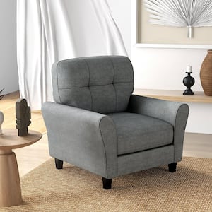 Modern Accent Chair Grey Upholstered Mid-Century Armchair with Sturdy Legs