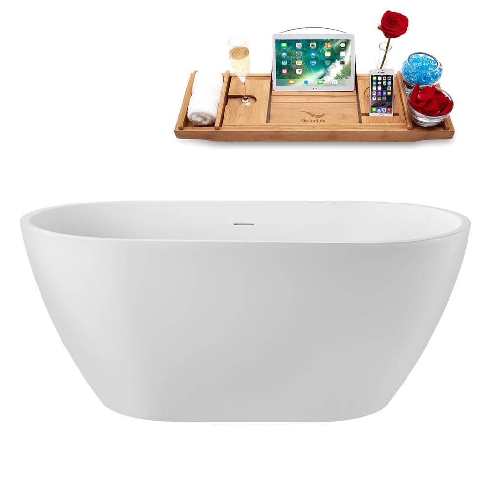 55 in. x 28 in. Acrylic Freestanding Soaking Bathtub in Glossy White with Polished Gold Drain, Bamboo Tray price history on PriceWatchPro