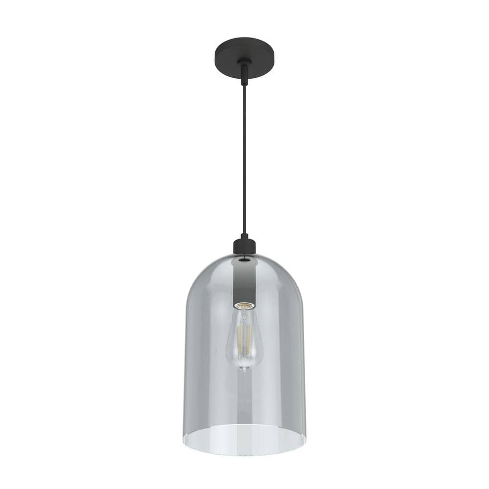 Lochemeade Smoked Glass Farmhouse Pendant Light in Natural Black Iron