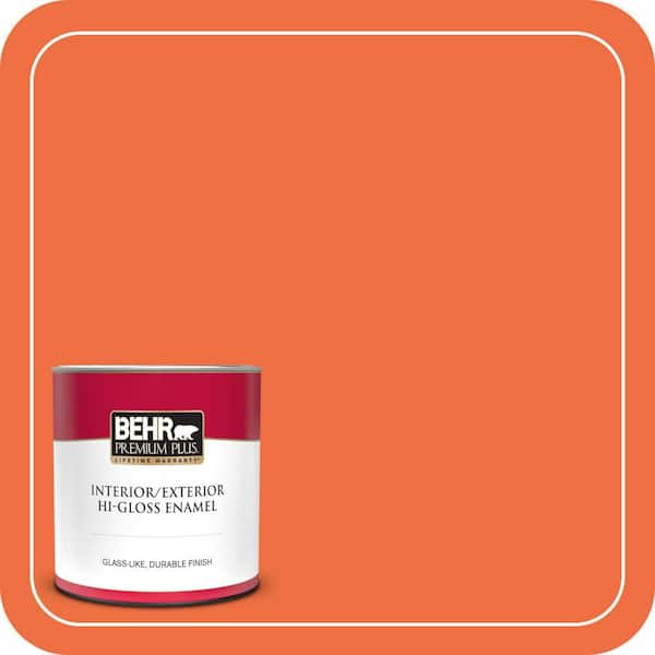 BEHR PREMIUM PLUS 1 qt. #210B-6 Aurora Orange Hi-Gloss Enamel Interior/Exterior Paint & Primer