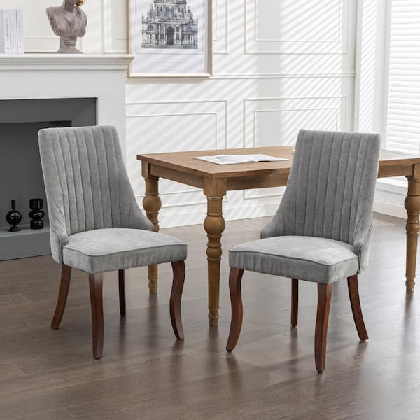 Noble House Vale Gray Modern Upholstered Velvet Dining Chairs, Solid Wood Legs, Set of 2