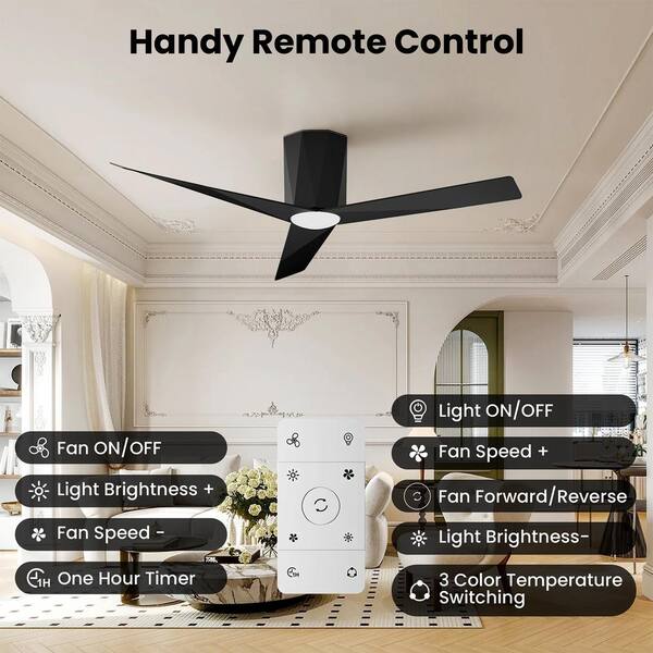 QRMOK Z3 52 in. Indoor Black Ceiling Fan with Dimmable LED