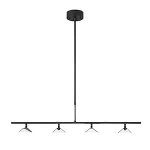 4-Light Black Shaded Linear Integrated LED Pendant Light