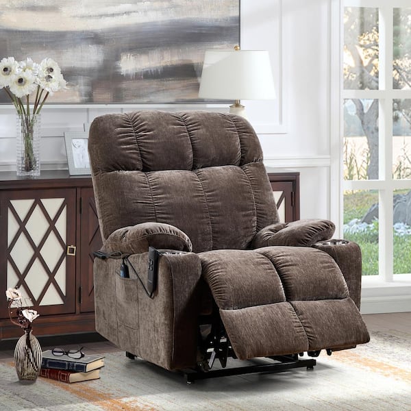 Noble House Pearli 180 Degree Lay Flat Motorized Power Lift Velvet Recliner Chair Part, with Massage in Brown