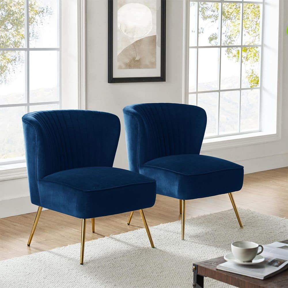 JAYDEN CREATION Monica Modern Navy Velvet Comfy Living Room Side