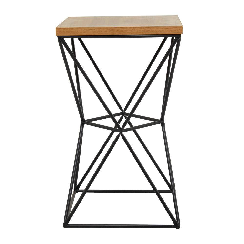 Litton Lane 14 in. Black Square Wood End Table with Brown Top 042391