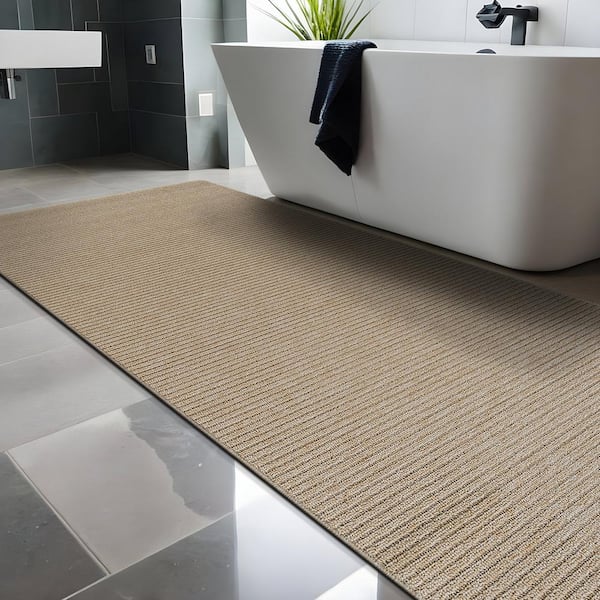Oasis Solid Beige 2 ft. x 7 ft. Non-Slip Rubber Back Indoor Area Rug