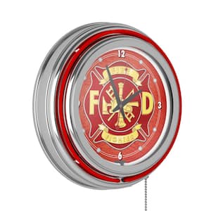 Fire Fighter Red Fire Fighter Lighted Analog Neon Clock