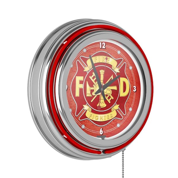Unbranded Fire Fighter Red Fire Fighter Lighted Analog Neon Clock