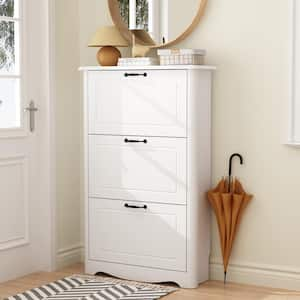 28.2in. W x 10.4in. Dx 44in. H White Wood Shoe Storage Cabinet with 3 Flip Drawer, Shoe Cabinet Organizer for Entryway