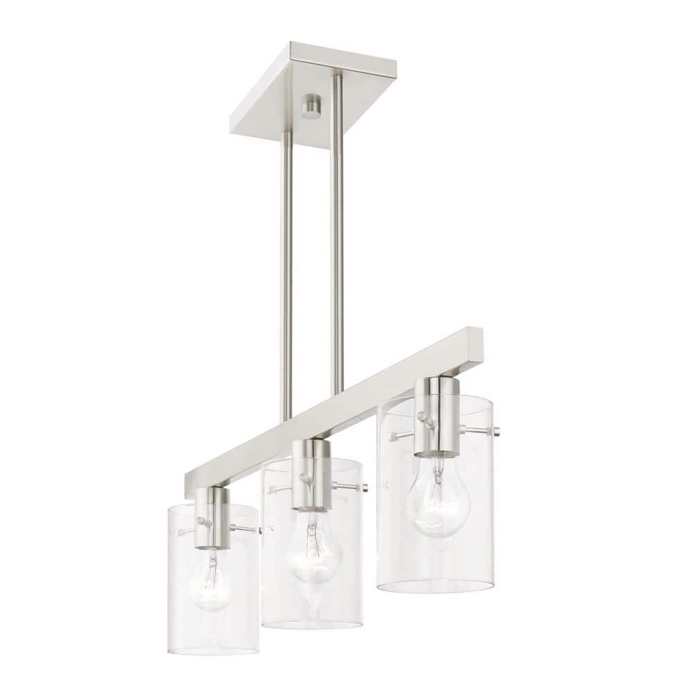 Munich Brushed Nickel 3-Light Linear Chandelier with Clear Glass