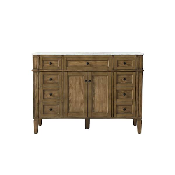 Unbranded Simply Living 48 in. W x 21.5 in. D x 35 in. H Bath Vanity in Driftwood with Carrara White Marble Top