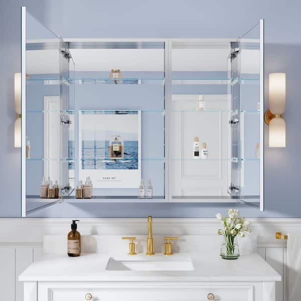 ROSA 40 in. W x 36 in. H Surface/Recessed Mount Rectangular Tri-View Aluminum Medicine Cabinet with Mirror, Combo Set