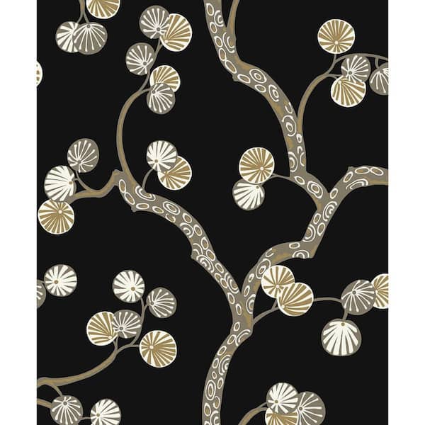 31.35 sq. ft. Ebony & Gold Woodland Whimsy Vinyl Peel and Stick Wallpaper Roll