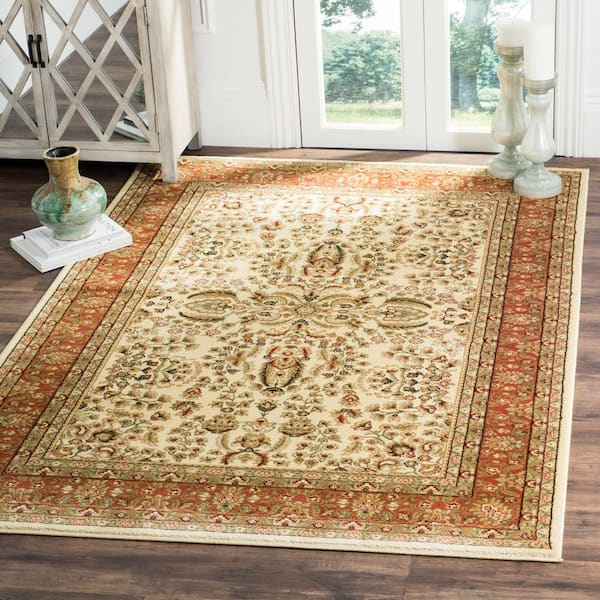 Lyndhurst Ivory/Rust 8 ft. x 8 ft. Square Antique Floral Border Area Rug