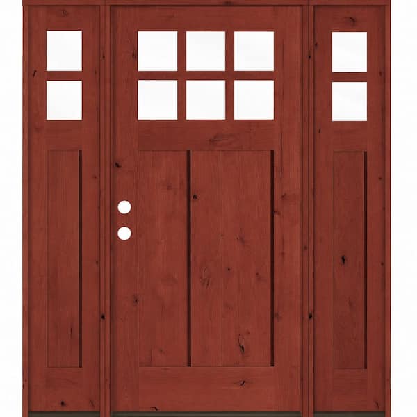 60 in. x 80 in. Knotty Alder Right-Hand/Inswing 6 Lite Beveled Clear Glass Amaretto Stain Wood Prehung Front Door w/DSL