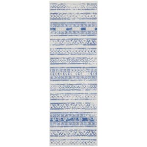 Whimsicle Ivory Blue 2 ft. x 6 ft. Abstract Contemporary Kitchen Runner Area Rug