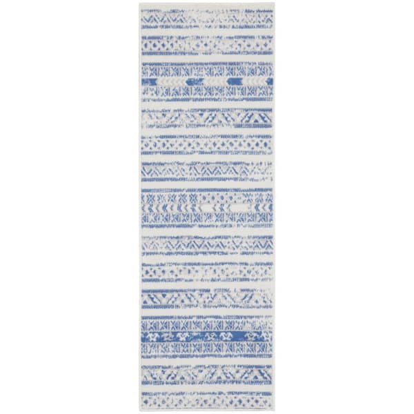 Nourison Whimsicle Ivory Blue 2 ft. x 6 ft. Abstract Contemporary Kitchen Runner Area Rug