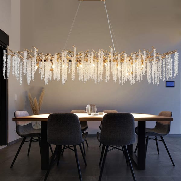 YUYI 20-Light Gold Chandelier, Luxury Flush Mount Chandelier with K9 Crystal, for Dining Room, Living Room, Kitchen and Foyer
