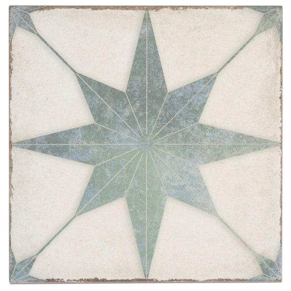 Faenza 8 in. x 8 in. Matte White, Dusty Sage Green Porcelain Square Motif Tile (6.46 sq ft/case)-15 Pack