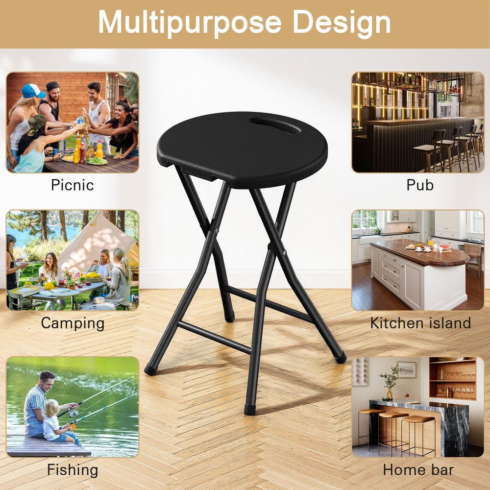 Infographic showing the folding stool in various use cases.