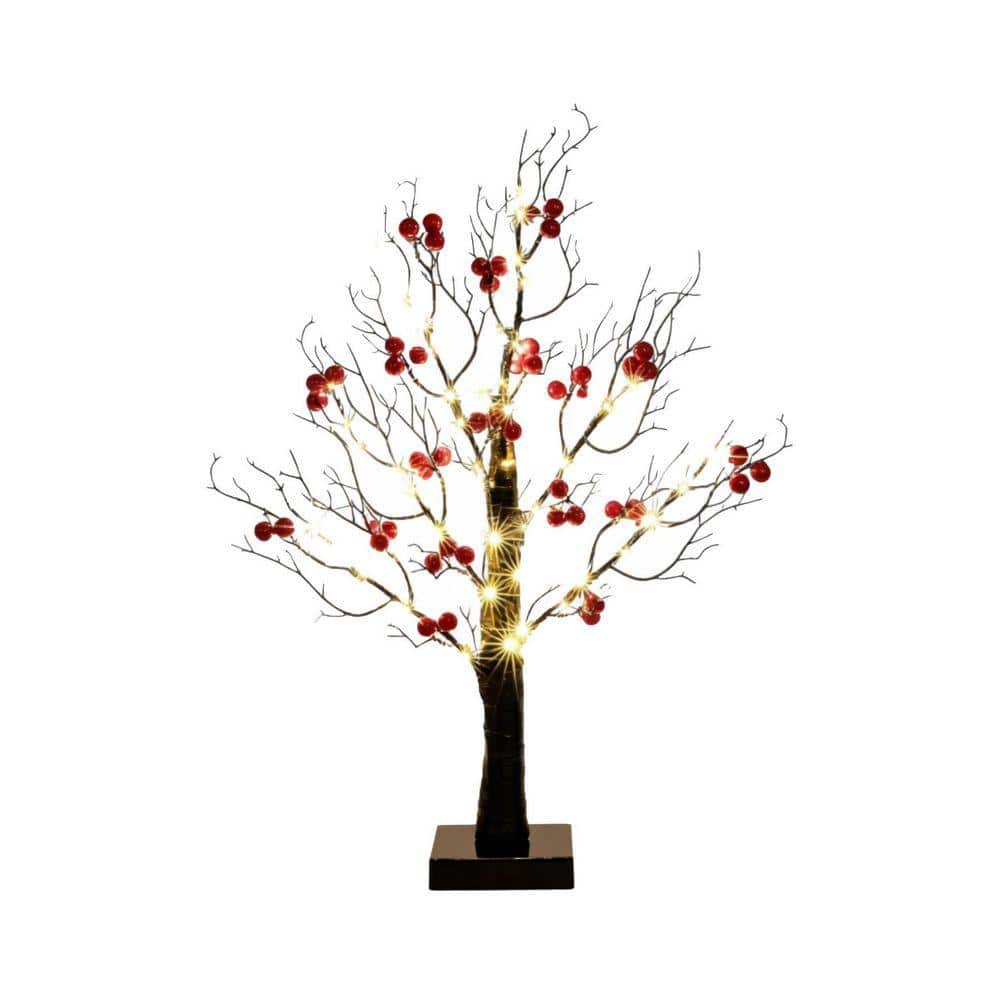 2 ft. Artificial Vintage Glowing Table Tree with Cardinals, Christmas ...