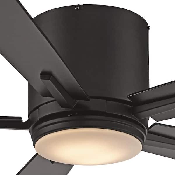 52 in. Indoor Black Integrated LED Modern Flush Mount Ceiling Fan with Light, Wall Control Switch, and 5 Blades