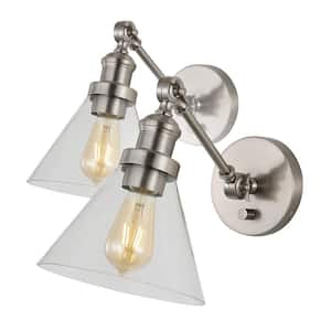 Cowie 8 in. Nickel Iron/Glass Adjustable LED Wall Sconce (Set of 2)