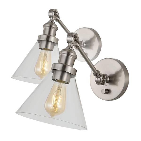 JONATHAN Y Cowie 8 in. Nickel Iron/Glass Adjustable LED Wall Sconce (Set of 2)