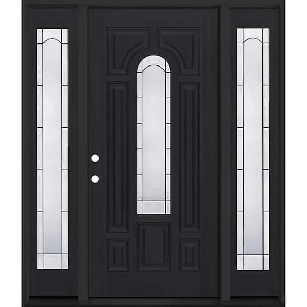 Regency 64 in. x 80 in. CenterLite Empire Glass RHIS Onyx Mahogany Fiberglass Prehung Front Door w/12in.-Full SLs 4-9/16
