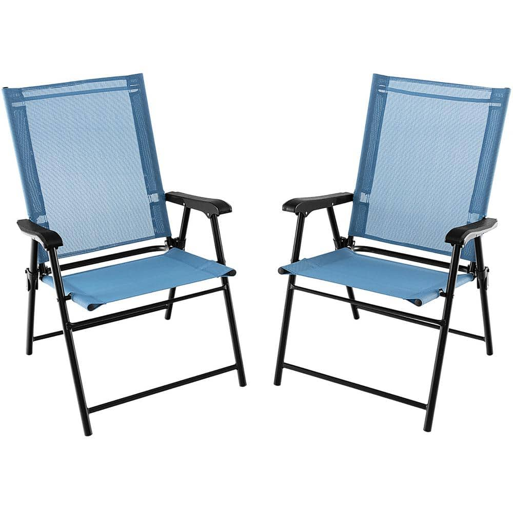 Gymax Blue Patio Folding Chairs Outdoor Portable Fabric Pack Lawn