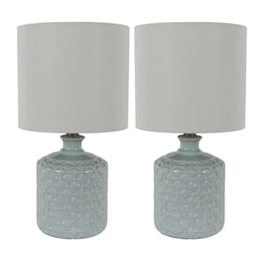 Della 17 in. Soft Blue Ceramic LED Table Lamps with Shade (Set of 2)
