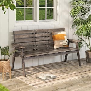 58 in. 2-Person Coffee Fir Wood Outdoor Bench