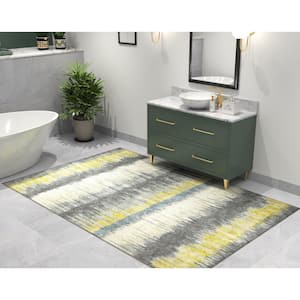 Cayetana Gold 2 ft. x 3 ft. Transitional Watercolor Machine Washable Area Rug