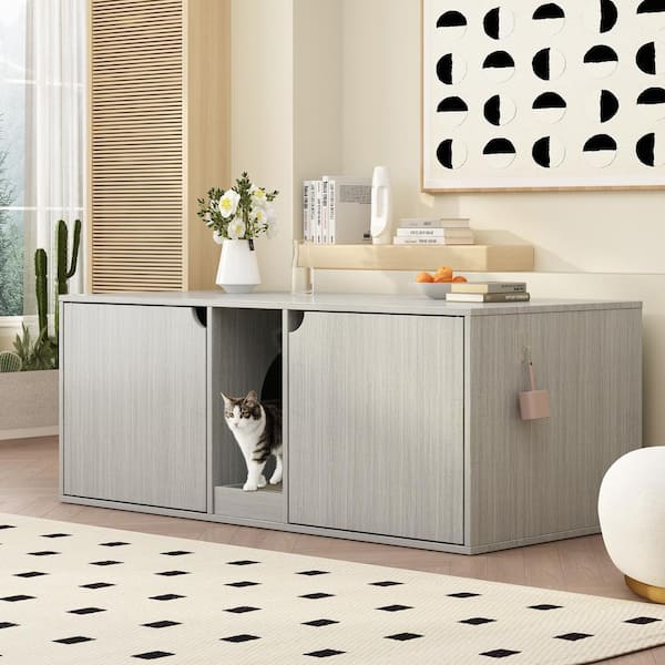 Cat Litter Box Enclosure Hidden Washroom 2 Rooms with Catcher – FUFUGAGA