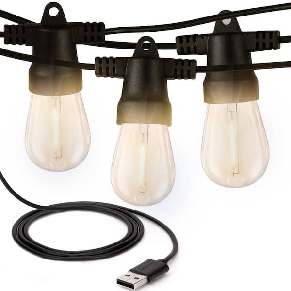 Brightech Ambience Pro 10-Light 24.5 ft. Black Indoor/Outdoor USB NonHanging LED 1-Watt S14 2700K Warm White Bulb String Lights