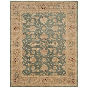 Antiquity Teal Blue/Taupe 8 ft. x 11 ft. Border Area Rug