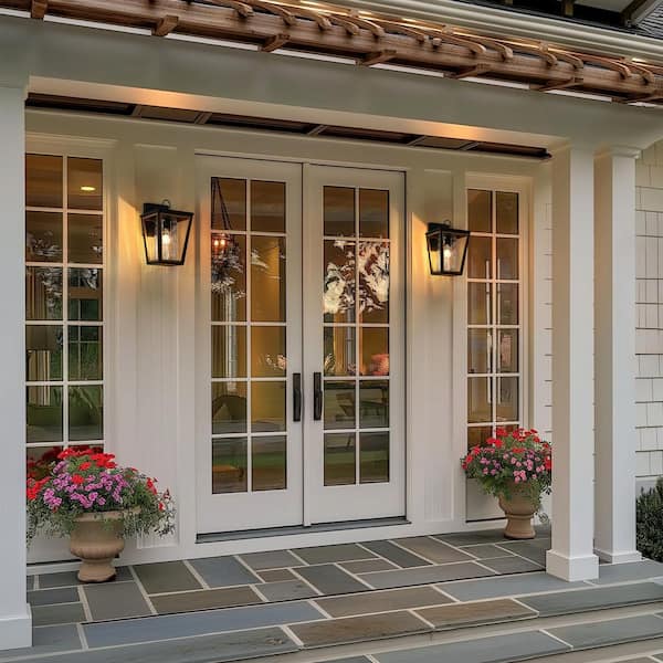 Modern 1-Light Black Gold Outdoor Wall Lantern Sconce with Cylinder Water Wave Glass Shade, Porch Patio Wall Lighting