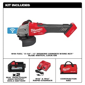 M18 FUEL 18V Lithium-Ion Brushless Cordless 4-1/2 in./5 in. Braking Grinder Kit w/Slide Switch and Two 6.0 Batteries