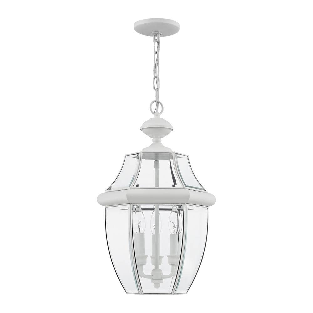 White Brass 3-Light Pendant with Clear Beveled Glass