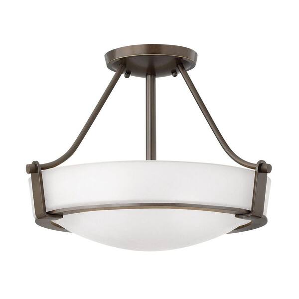 HINKLEY Hathaway 16 In. 3-Light Olde Bronze with Etched White Glass ...