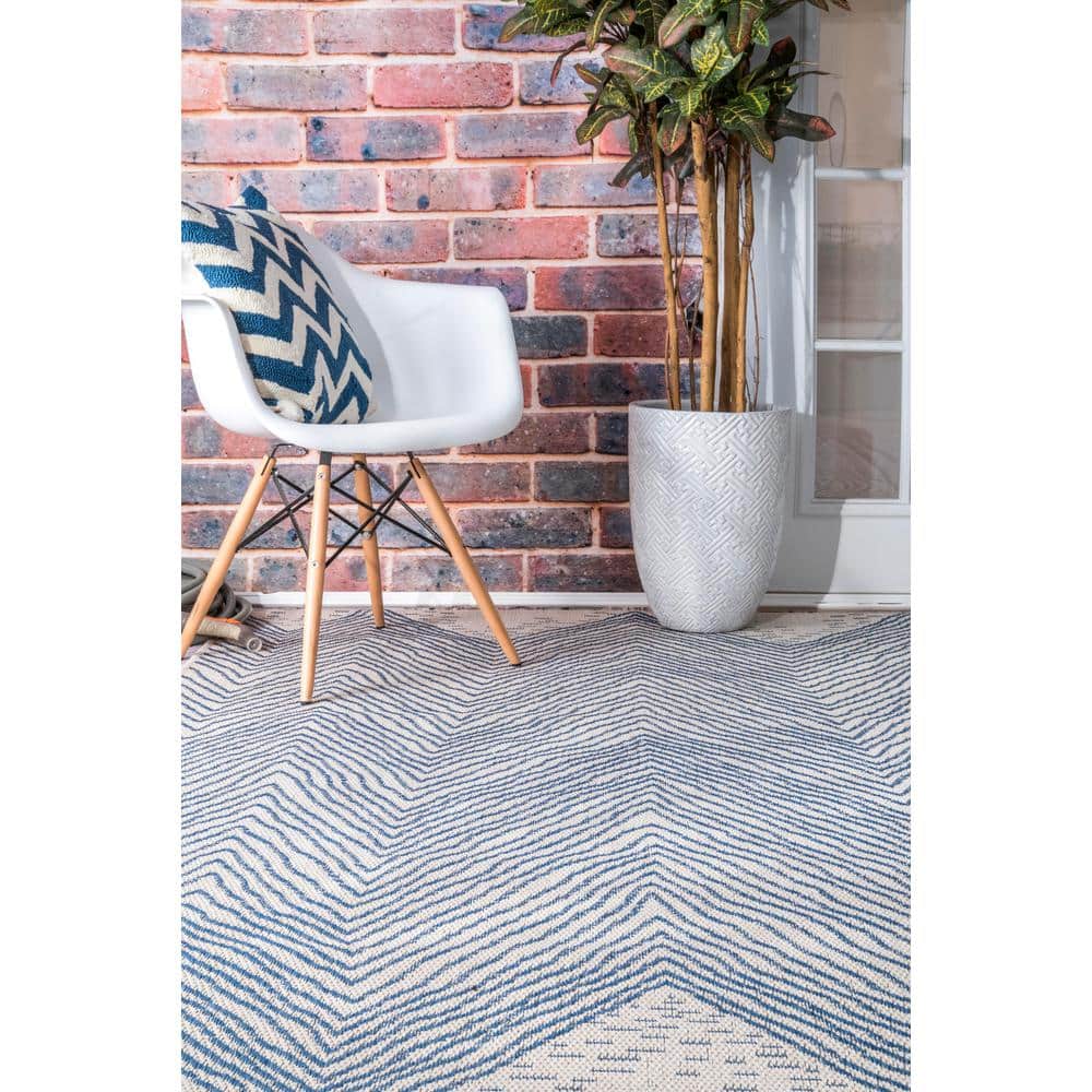 Blue Chevron Geometric Indoor/Outdoor Area Rug