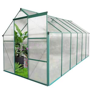 6 ft. x 12 ft. Outdoor Green Polycarbonate Greenhouse Raised Base and Anchor Aluminum Heavy-Duty Walk-in Greenhouses