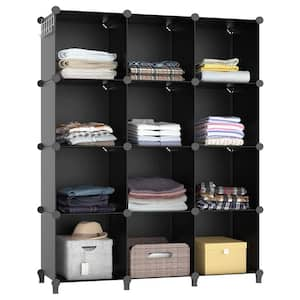 47.2 in. H x 37.6 in. W x 11.8 in. D Black Plastic 12- Cube Organizer